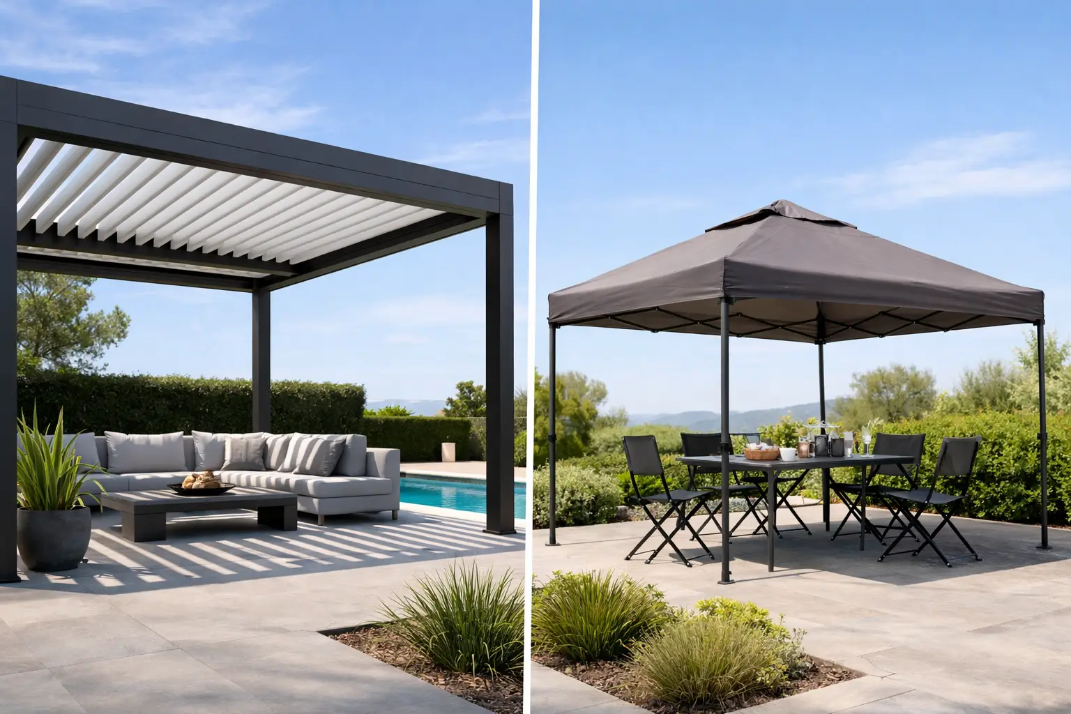 Pérgola bioclimática vs pérgola plegable Pérgola bioclimática vs pérgola plegable