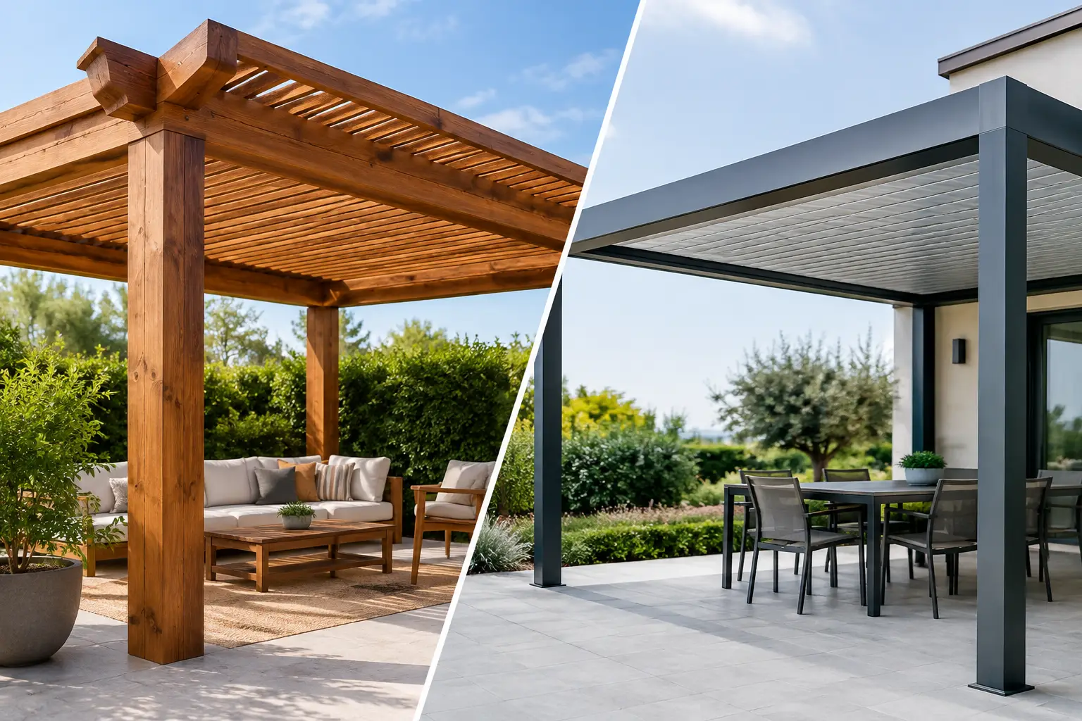Pérgolas de madera vs aluminio, ¿cuál conviene? Pérgolas de madera vs aluminio, ¿cuál conviene?